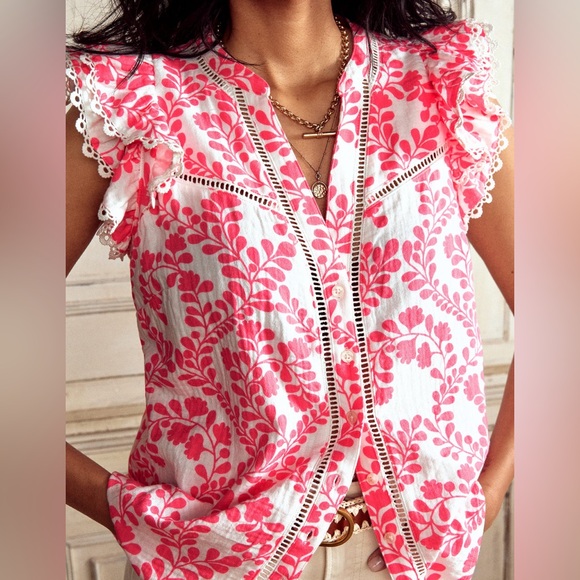 Boden Tops - BODEN Sleeveless Double Cloth Top Azalea Pink Vine Silhouette US 6/UK 10